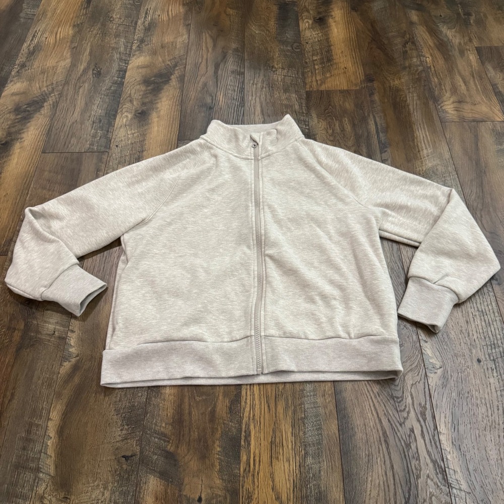 Mondetta Womens Full Zip Fleece Lined Jacket Oatmeal Mock Neck Large Sweatshirt